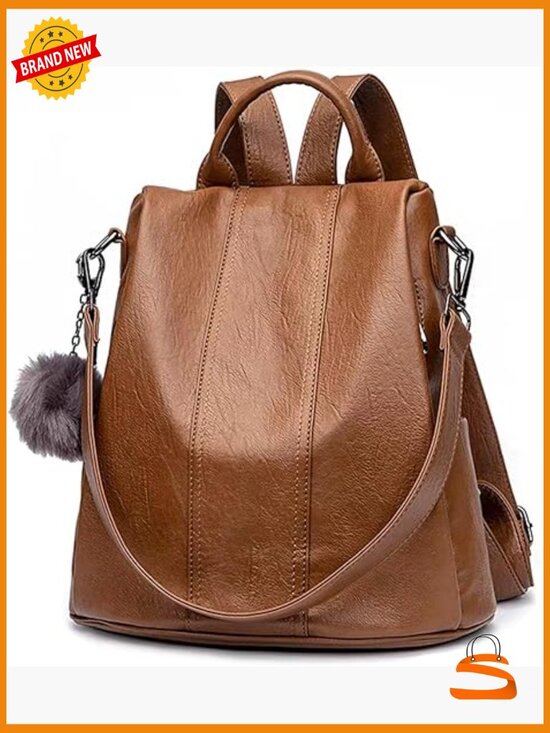 Vintage Faux Leather Backpack, Anti-Theft Convertible Handbag Rucksack for Women main image 6